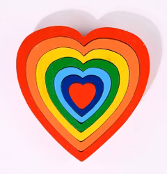 Pussel, Regnbågshjärta, 7 delar, trä