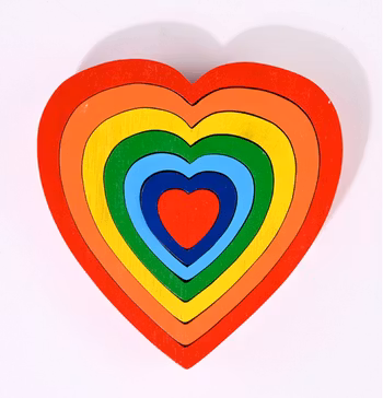 Pussel, Regnbågshjärta, 7 delar, trä