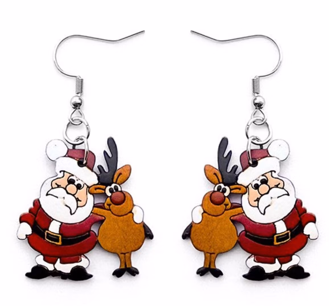 Örhänge Tomte med ren, kalebass. Fair Trade. Colombia