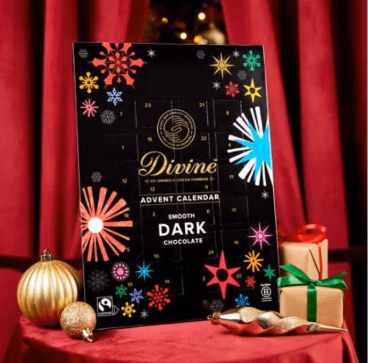 Divine Adventskalender 2025, mörk choklad, Fairtrade