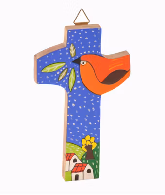 Väggkors Fredsduva, trä, Salvador-kors