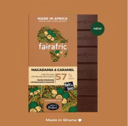 Fairafric, choklad med macadamia och karamell, vegan, ekologisk