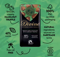 Divine mellanmörk choklad 41 %, hasselnötstryffel
