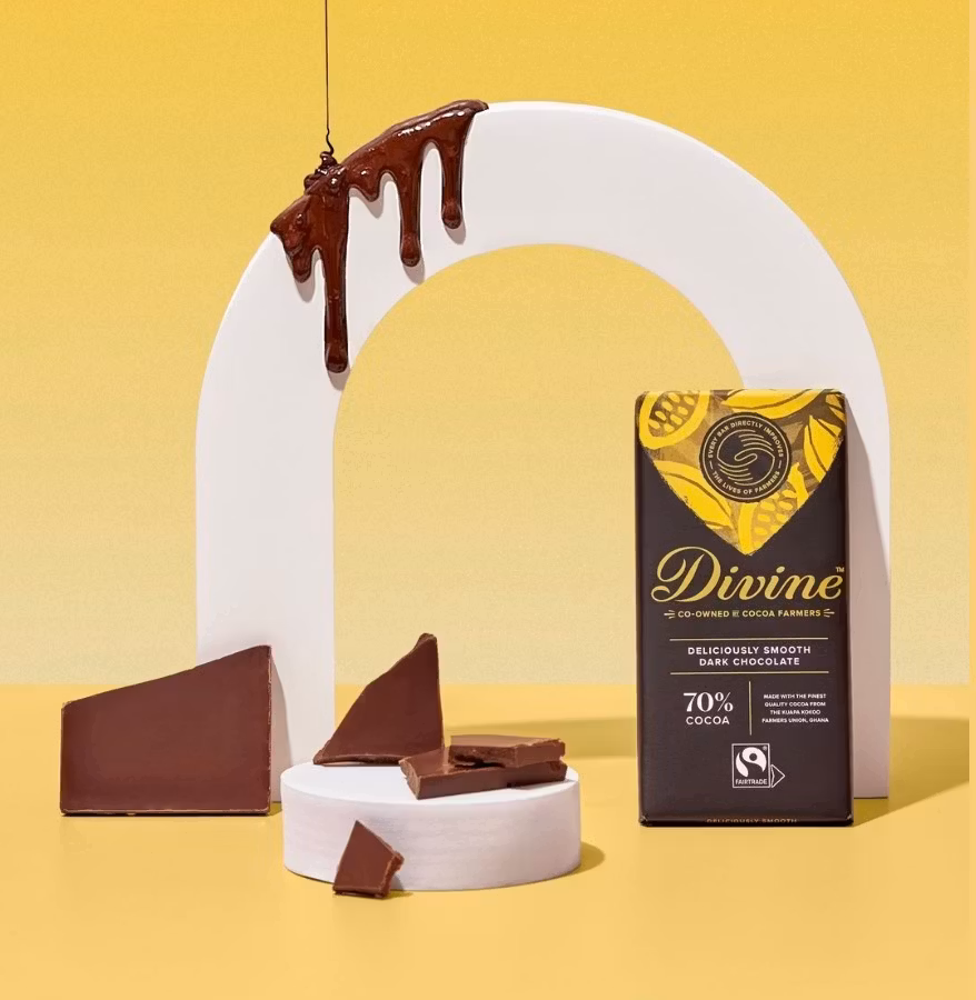 Divine choklad klassikt mörk, 70 % kakaohalt. Ren njutning, ren choklad, inte smaksatt.