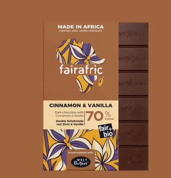Fairafric, mörk choklad med Kanel & Vanilj, eko, vegan