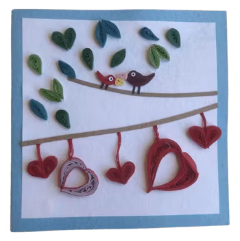 Brevkort m kuvert, Kärleksfåglar med hjärtan