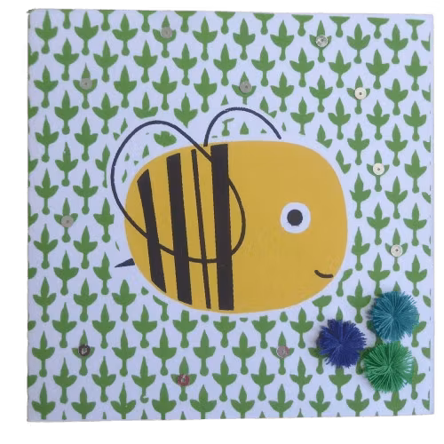 Brevkort, Glatt bi på ängen, seriegrafi. Handgjort för Fair Trade i Bangladesh.