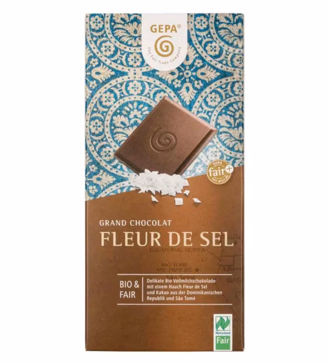 Mjölkchoklad med havssalt, Grand Fleur de sel, pyramidsalt. Ekologisk och Fairtrade.