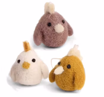 Påskhänge 3 små kycklingar, olika färger, tovade