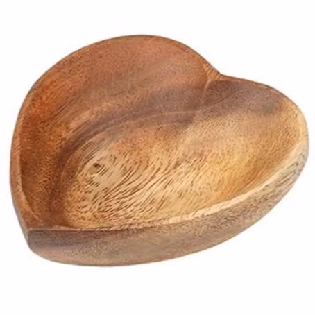 Skål, hjärtformad, akaciaträ med dekorativ struktur. till snackas, nötter, smågodis. Livsmedelssäker.