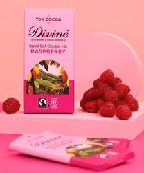 Divine Mörk choklad 70%, Hallon, vegan
