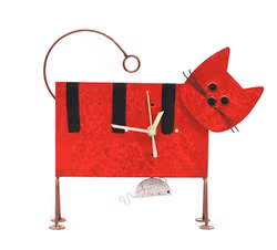 Bordsklocka med pendel, Katt och mus, recycling metall