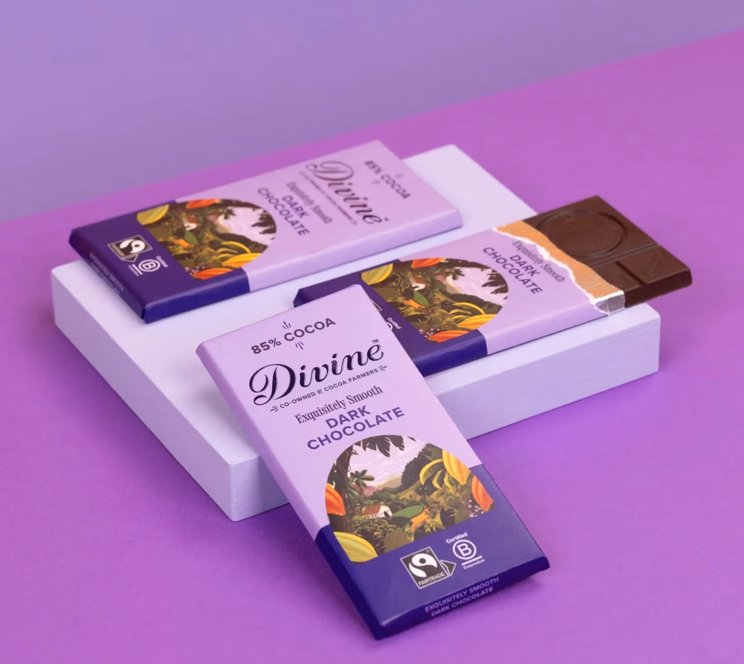 Divine 85 % kakaohalt. För dig som älskar extra mörk Fairtrade-choklad.