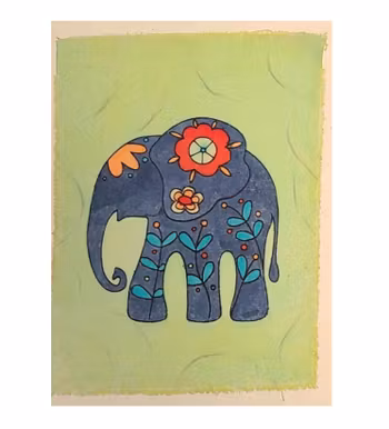 Brevkort med kuvert, Elefant, batik, loktapapper