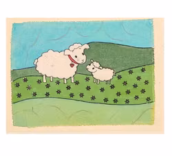 Brevkort m kuvert, Får och lamm, batik, loktapapper