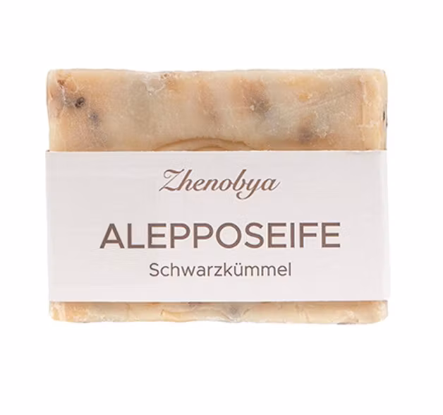 Olivtvål Aleppo med svartkummin, fast & vegetabilisk. Skonsam peeling.