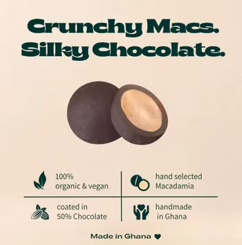 Fairafric godis, Macadamianöt doppad i choklad eko, vegan