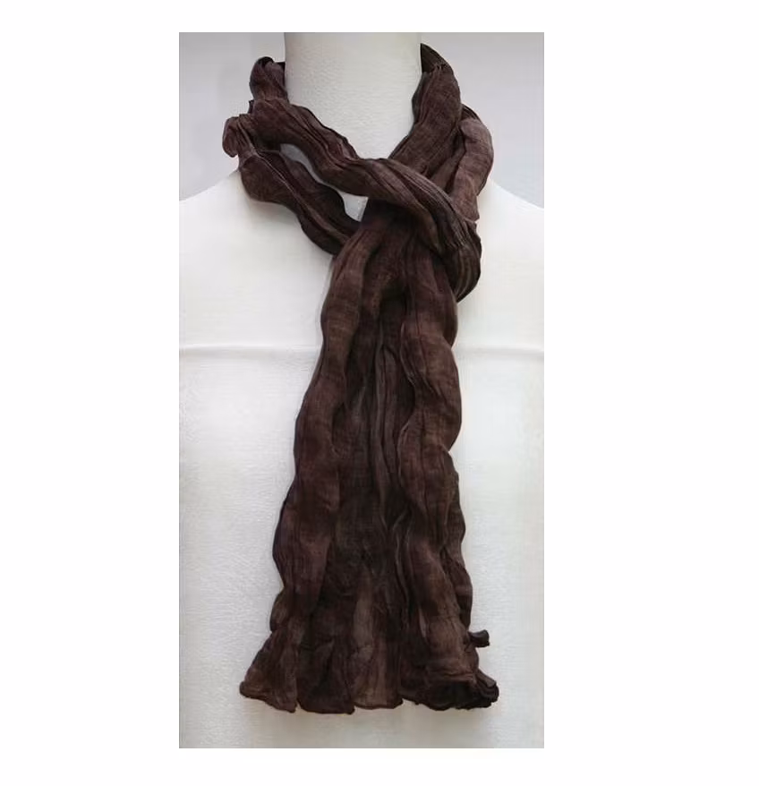 Sjal, scarf Crinkle, krinklad bomull, mörkbrun
