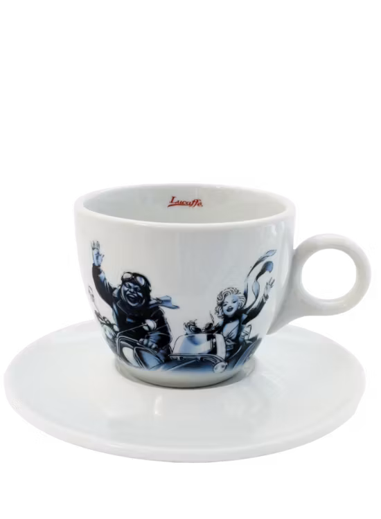 Lucaffè Cappuccino kop med underkop i porcelæn