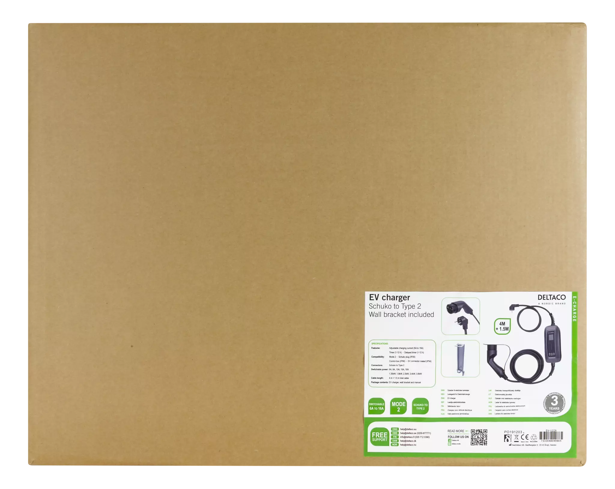 Laddkabel Schuko till Typ 2 6-16A Display