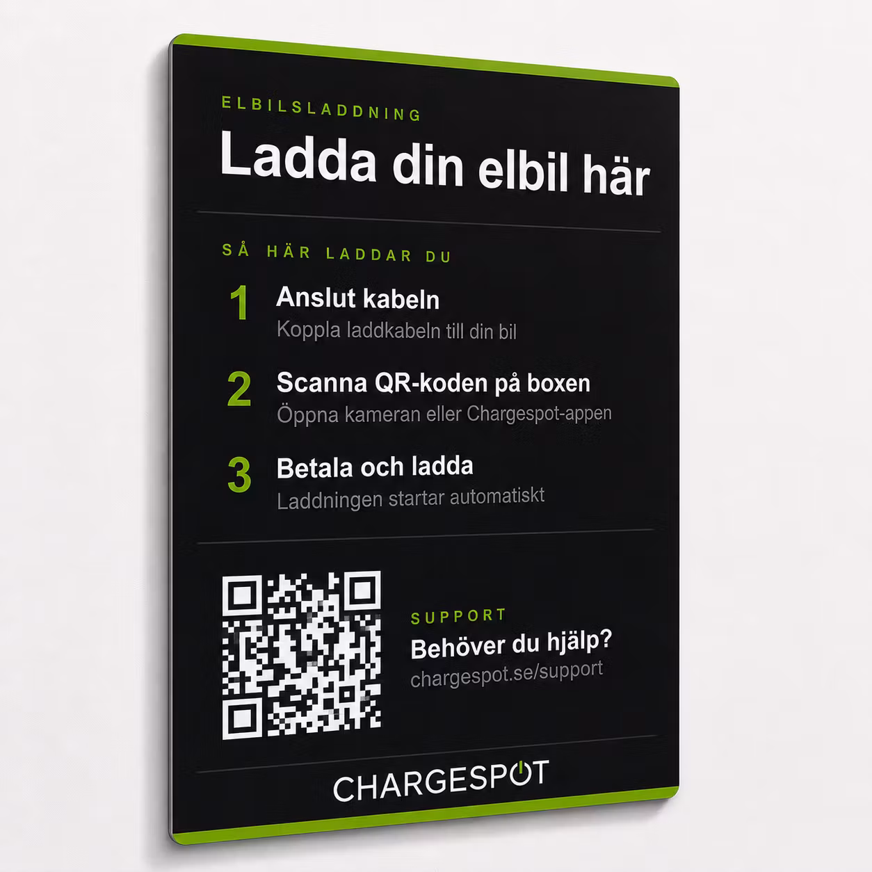 Informationsskylt för elbilsladdning