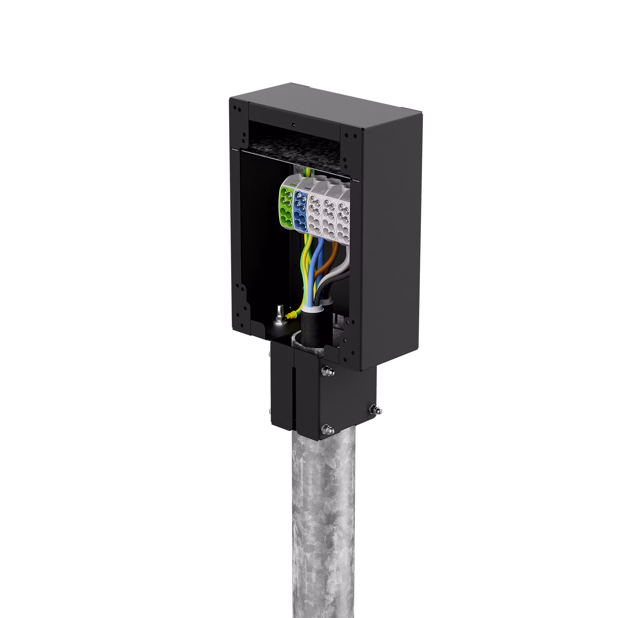 ONEPOLE Pipetop Multi med laddbox monterad på stolpe