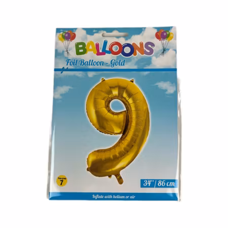 Sifferballong Nr 9 Guld - 86 cm