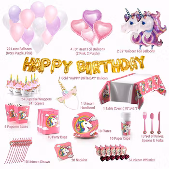 Födelsedagsdekoration Unicorn - Enhörning XL 10 Personer