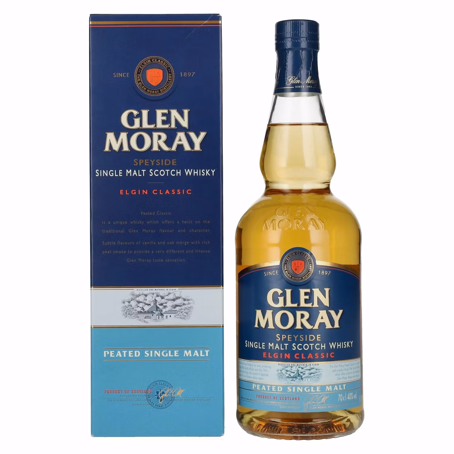 Glen Moray Elgin Classic Peated Single Malt 40% Vol. 0,7l in Giftbox