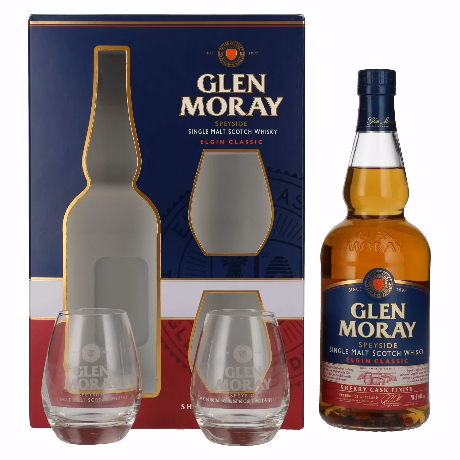 Glen Moray Elgin Classic Sherry Cask Finish 40% Vol. 0,7l in Giftbox with 2 glasses