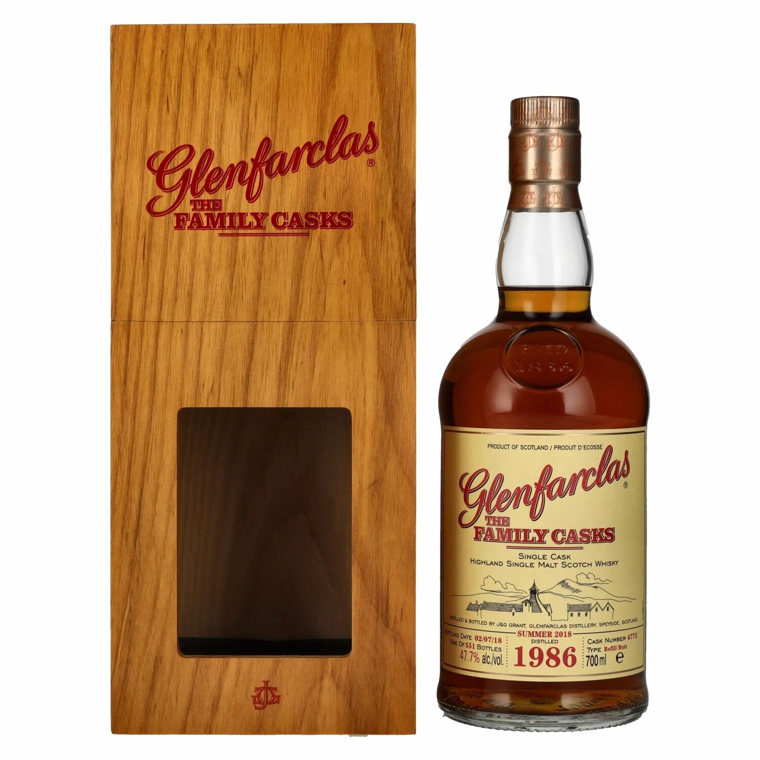 Glenfarclas THE FAMILY CASKS Single Cask SUMMER 2018 Refill Butt 1986 47,7% Vol. 0,7l in Holzkiste