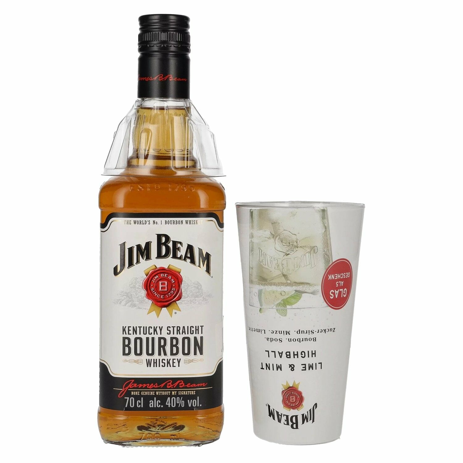 Jim Beam Kentucky Straight Bourbon Whiskey 40% Vol. 0,7l with Highball glass