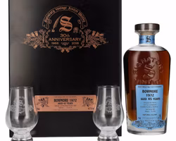 Signatory Vintage BOWMORE 45 Years Old 30th ANNIVERSARY 1972 46,7% Vol. 0,7l in Holzkiste with 2 glasses
