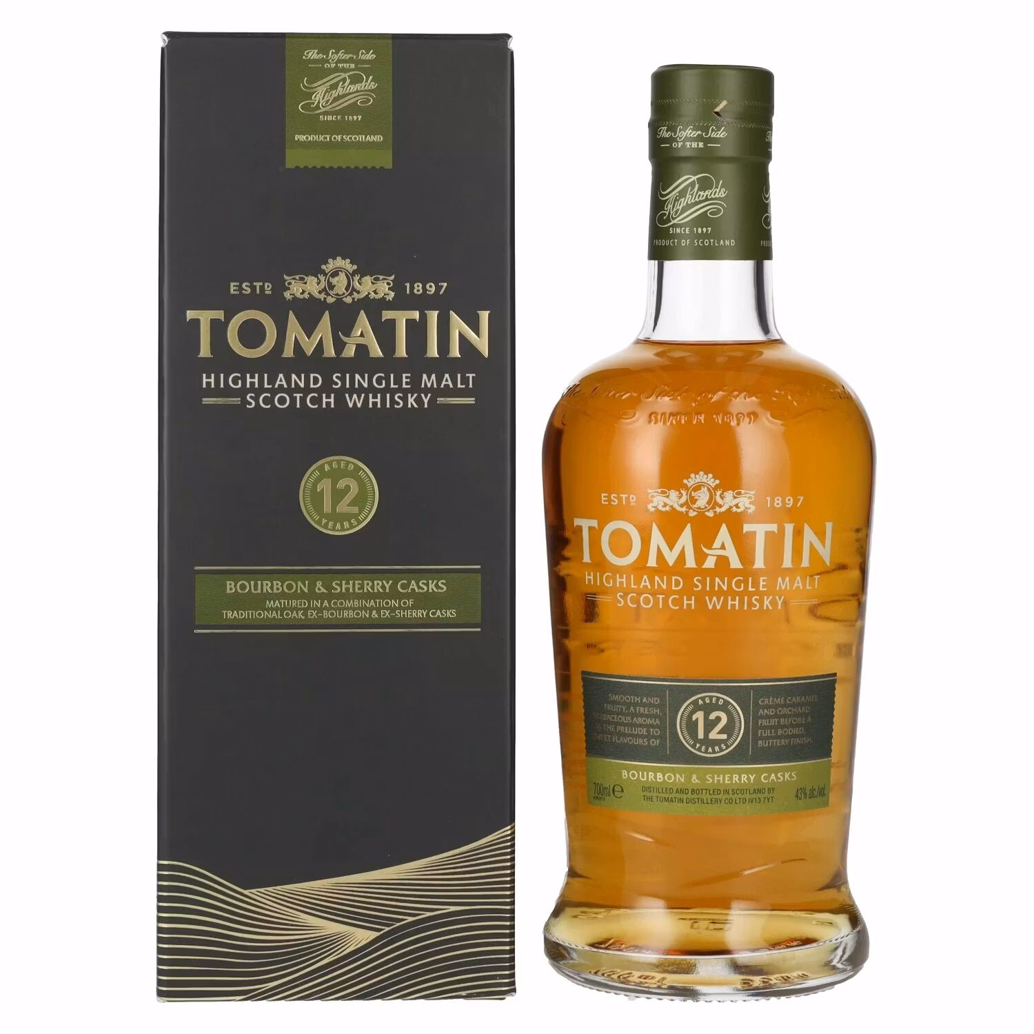 Tomatin 12 Years Old BOURBON & SHERRY CASKS 43% Vol. 0,7l in Giftbox