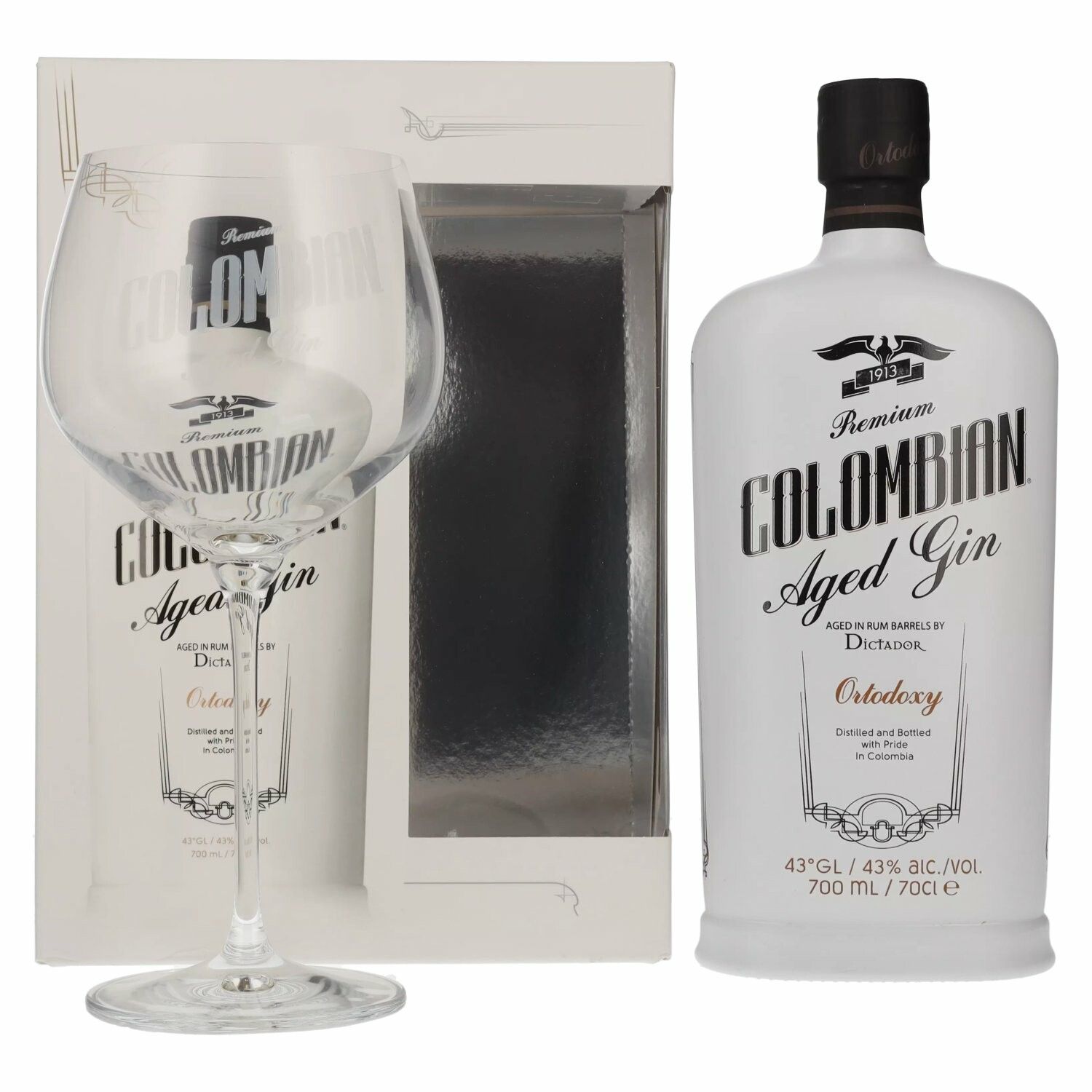 Dictador Ortodoxy Colombian Aged White Gin 43% Vol. 0,7l in Giftbox with glass