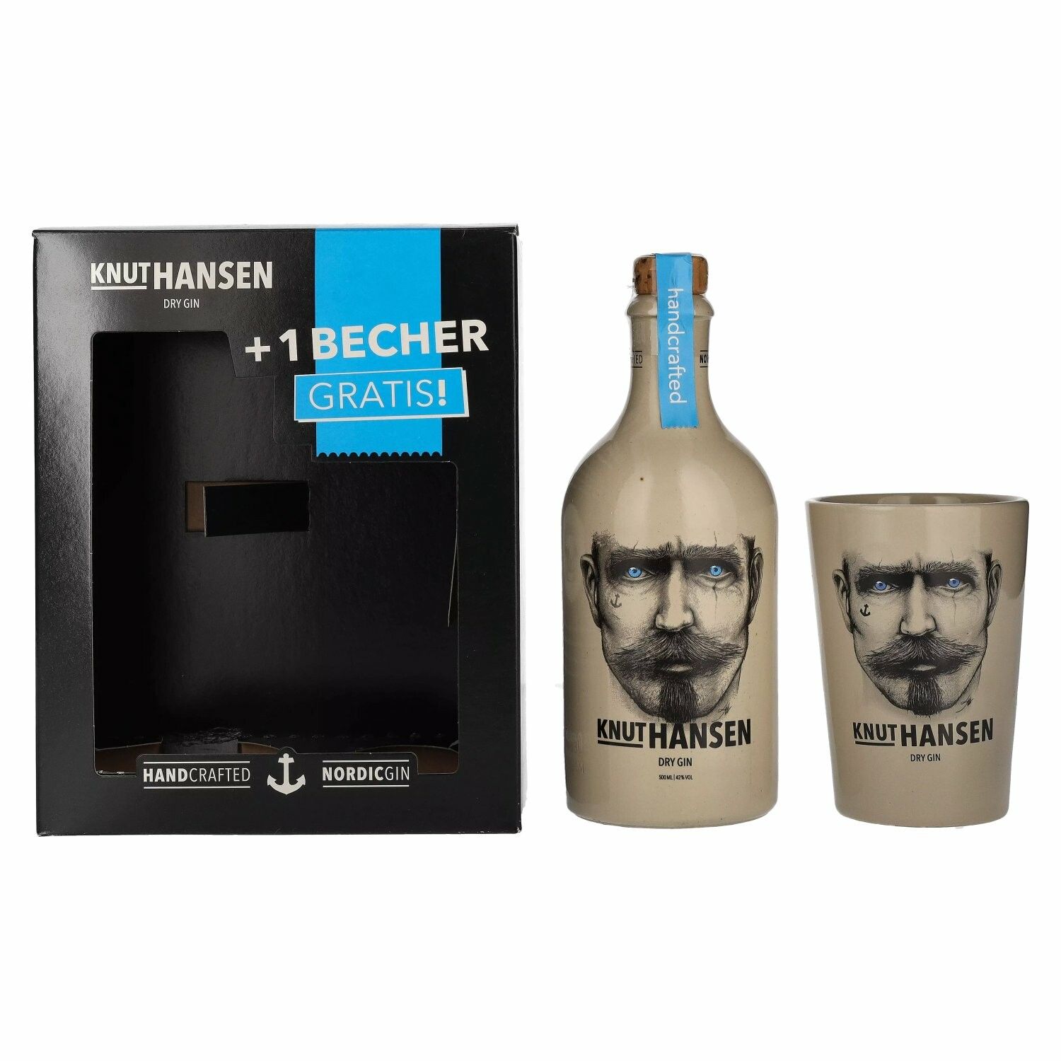 Knut Hansen Dry Gin 42% Vol. 0,5l in Giftbox with Keramiktasse