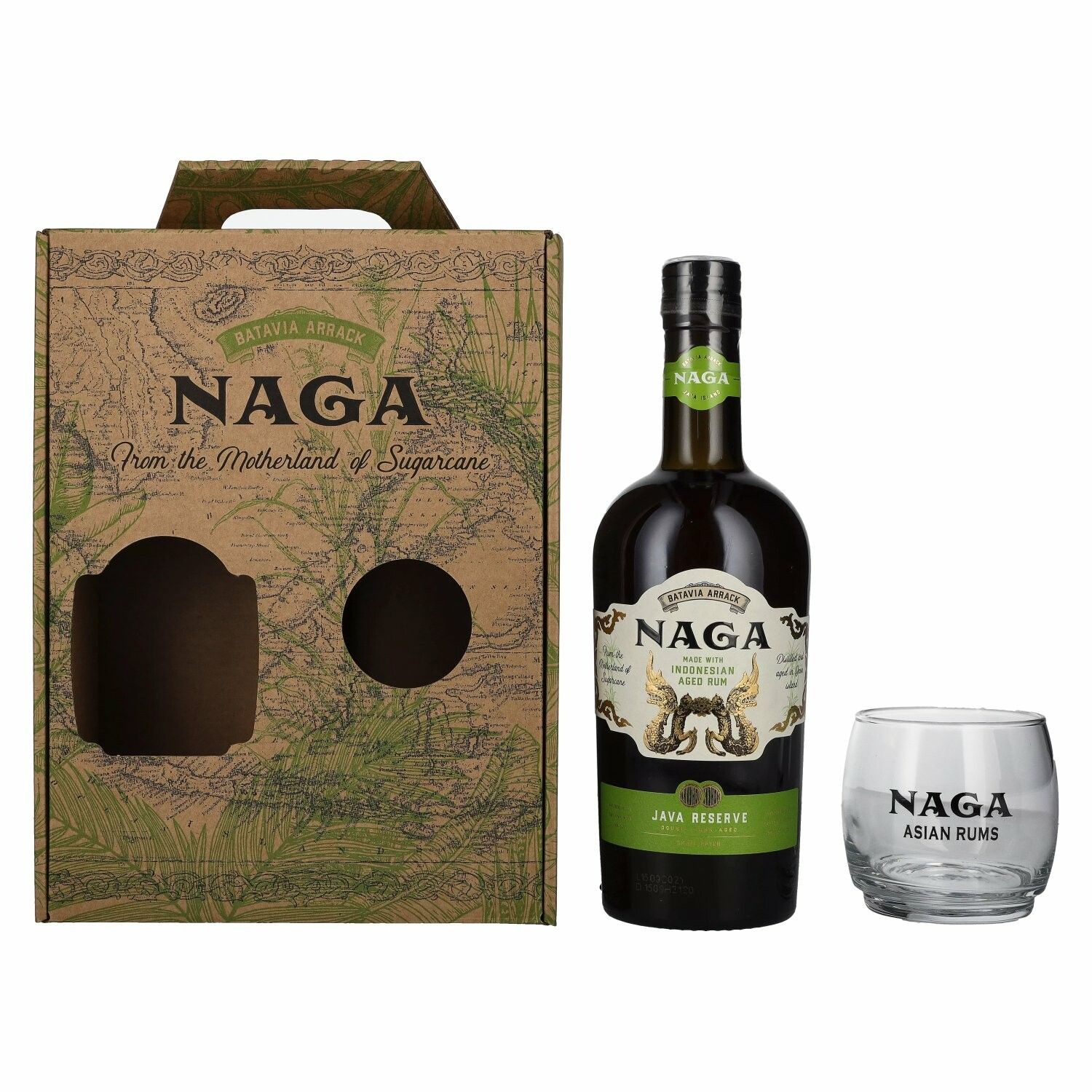 Naga JAVA RESERVE Double Cask Aged 40% Vol. 0,7l in Giftbox with glass
