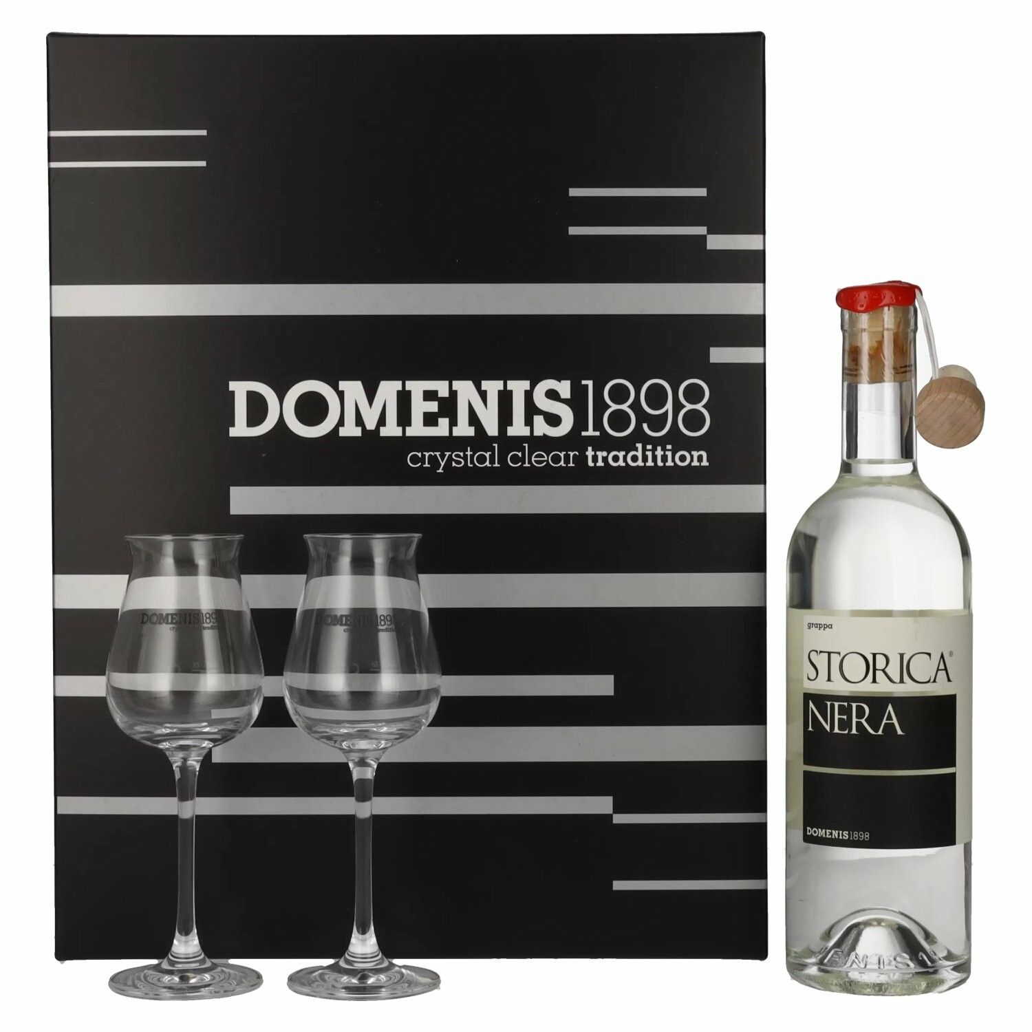 Domenis 1898 STORICA NERA Grappa 50% Vol. 0,5l in Giftbox with 2 glasses