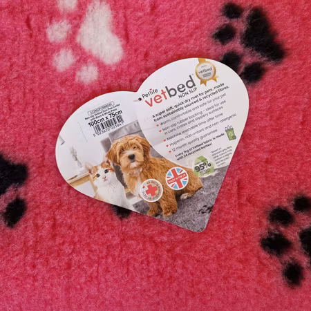 Vet Bed (75x50cm) Duo-Paw Cerise with Black&White Paws
