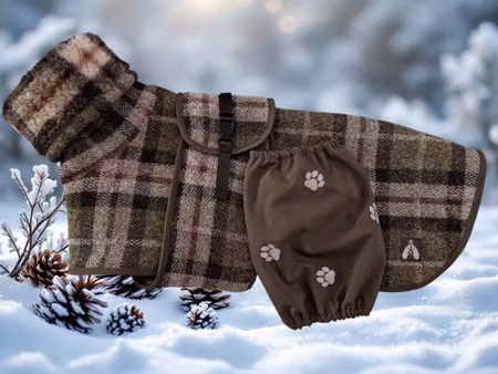 Tykt ulldekken grønt rutete med bryst/magebelte M