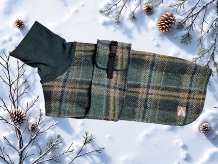 Ulldekken grønt rutete mønster med bryst/magebelte M