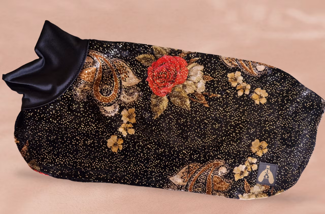 Silkedekken sort velour m/print M