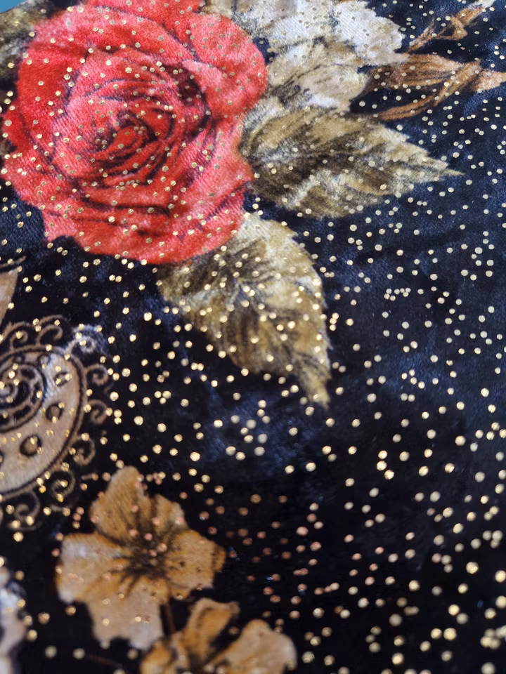 Silkedekken sort velour m/print M