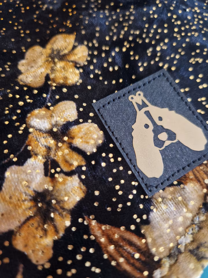 Silkedekken sort velour m/print M