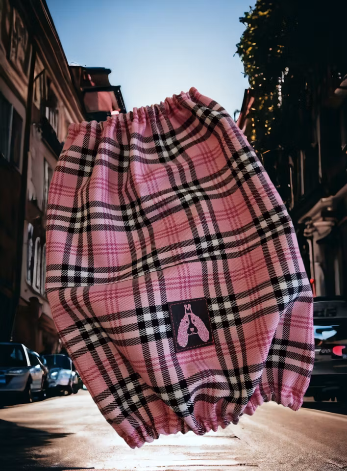 Spradeørehette tartanrutet rosa M