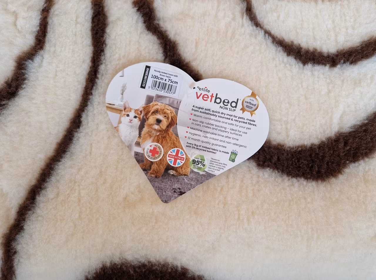 Vet Bed (100x75 cm) Cream with Brown Swirls