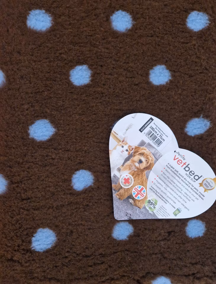 Vet Bed (100x75 cm) Brown with Blue Polka Dots
