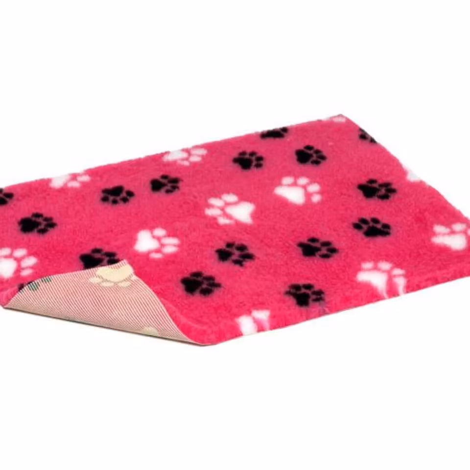 Vet Bed (100x75 cm) Duo-Paw Cerise with Black&White Paws