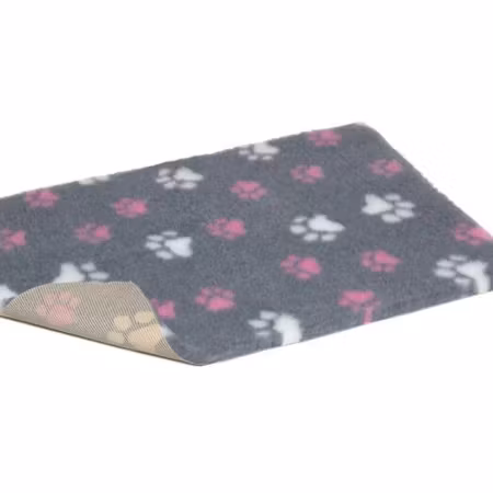 Vet Bed (100x75 cm) Grey with Pink and White Paws
