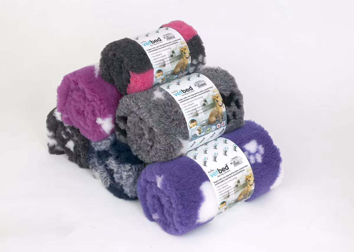 Vet Bed (75x50 cm) Duo-paw Charcoal with Blue&White Paws